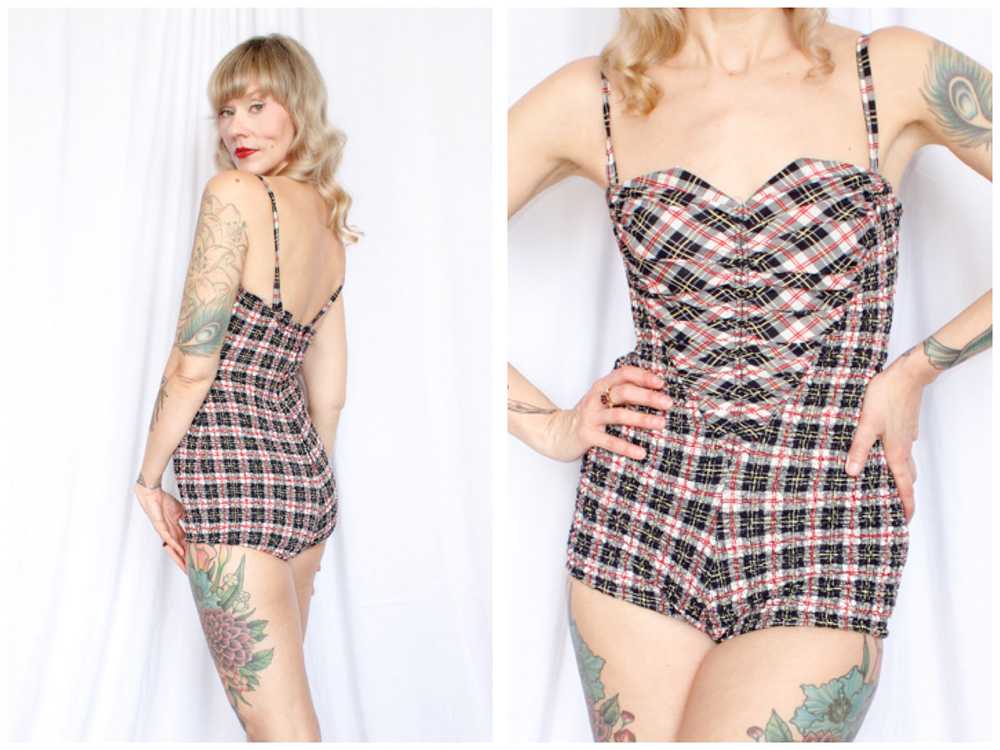 1950s Gingham Puckered Cotton Frances Sider Swims… - image 1