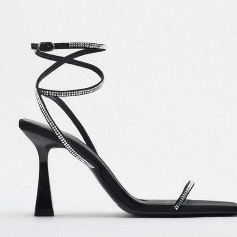 NEW Zara Rhinestone Strappy Heels In Black & Silv… - image 3