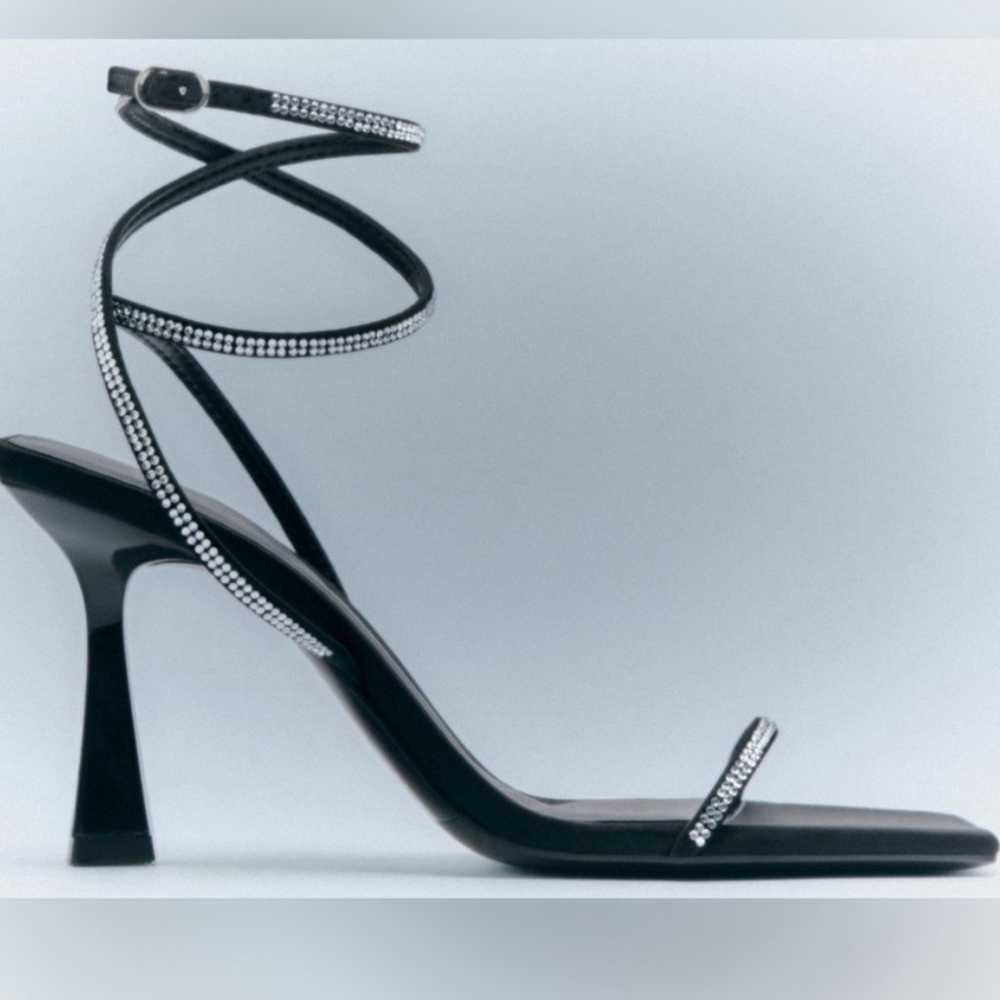 NEW Zara Rhinestone Strappy Heels In Black & Silv… - image 7