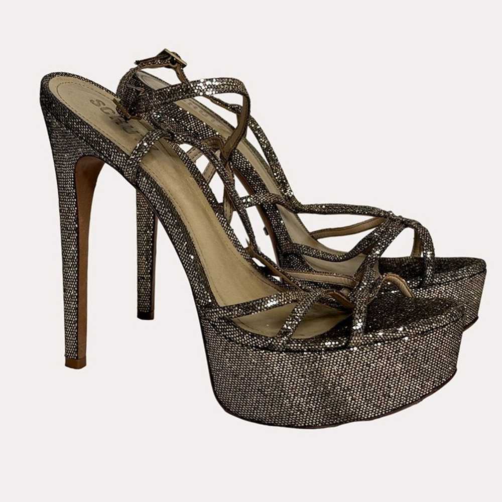Schutz Stiletto Platform Glitter Heels Shoes Sand… - image 1