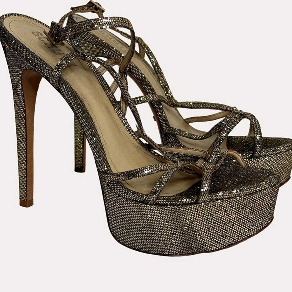 Schutz Stiletto Platform Glitter Heels Shoes Sand… - image 2