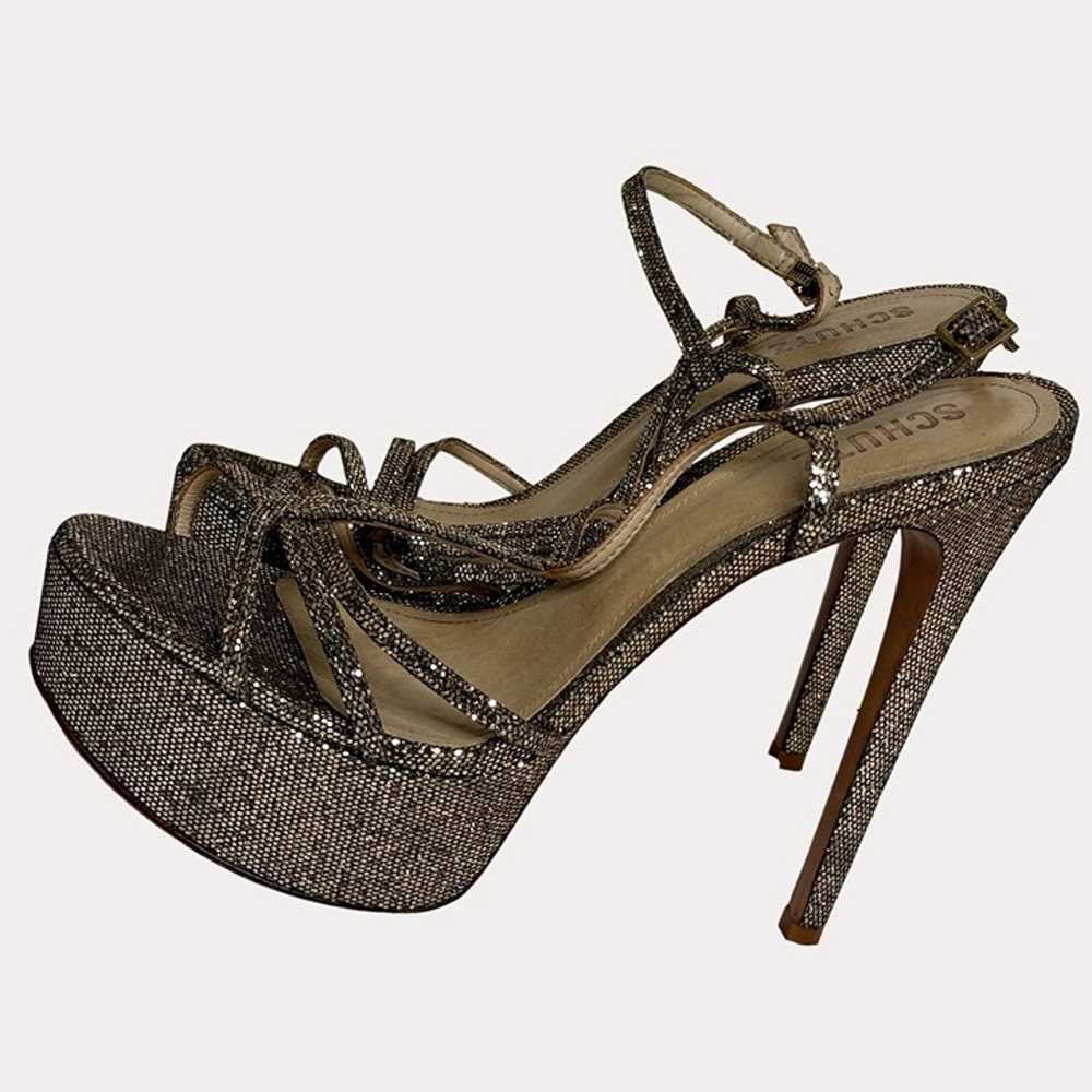 Schutz Stiletto Platform Glitter Heels Shoes Sand… - image 3