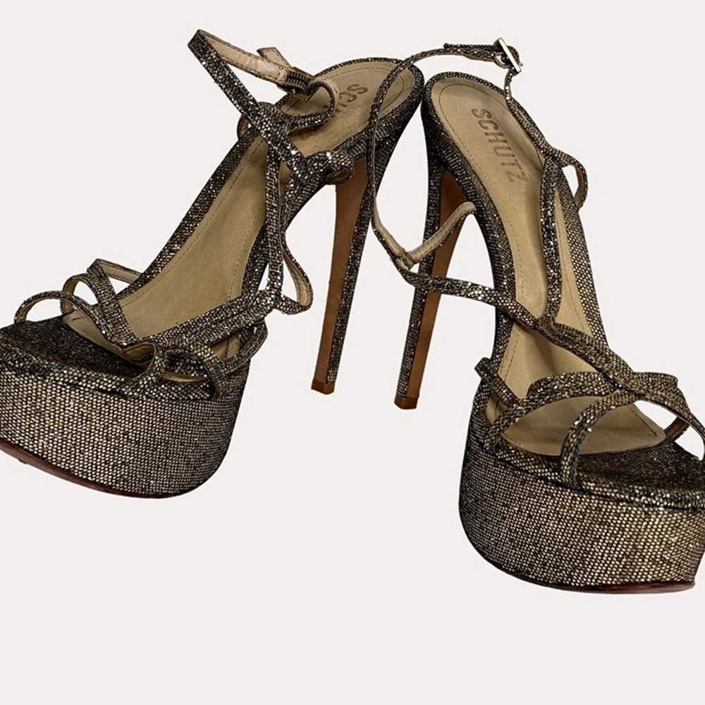 Schutz Stiletto Platform Glitter Heels Shoes Sand… - image 4