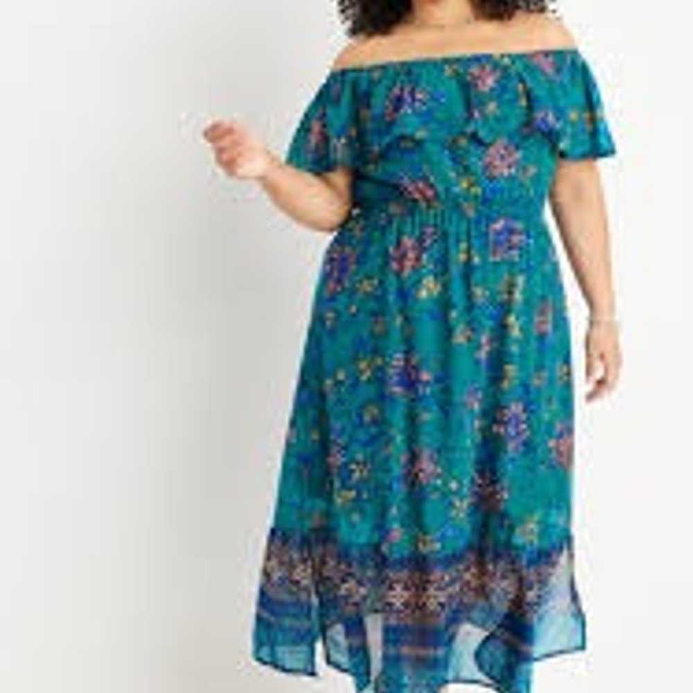 Maurices XL off shoulder peasant dress teal maxi - image 2