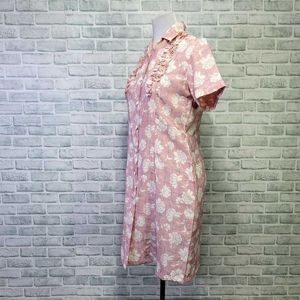 Vintage 60s Handmade M Silky Polyester Floral But… - image 5