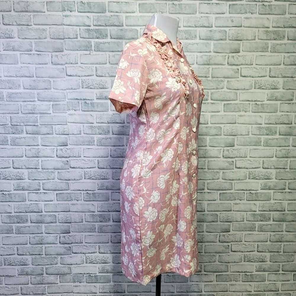 Vintage 60s Handmade M Silky Polyester Floral But… - image 6