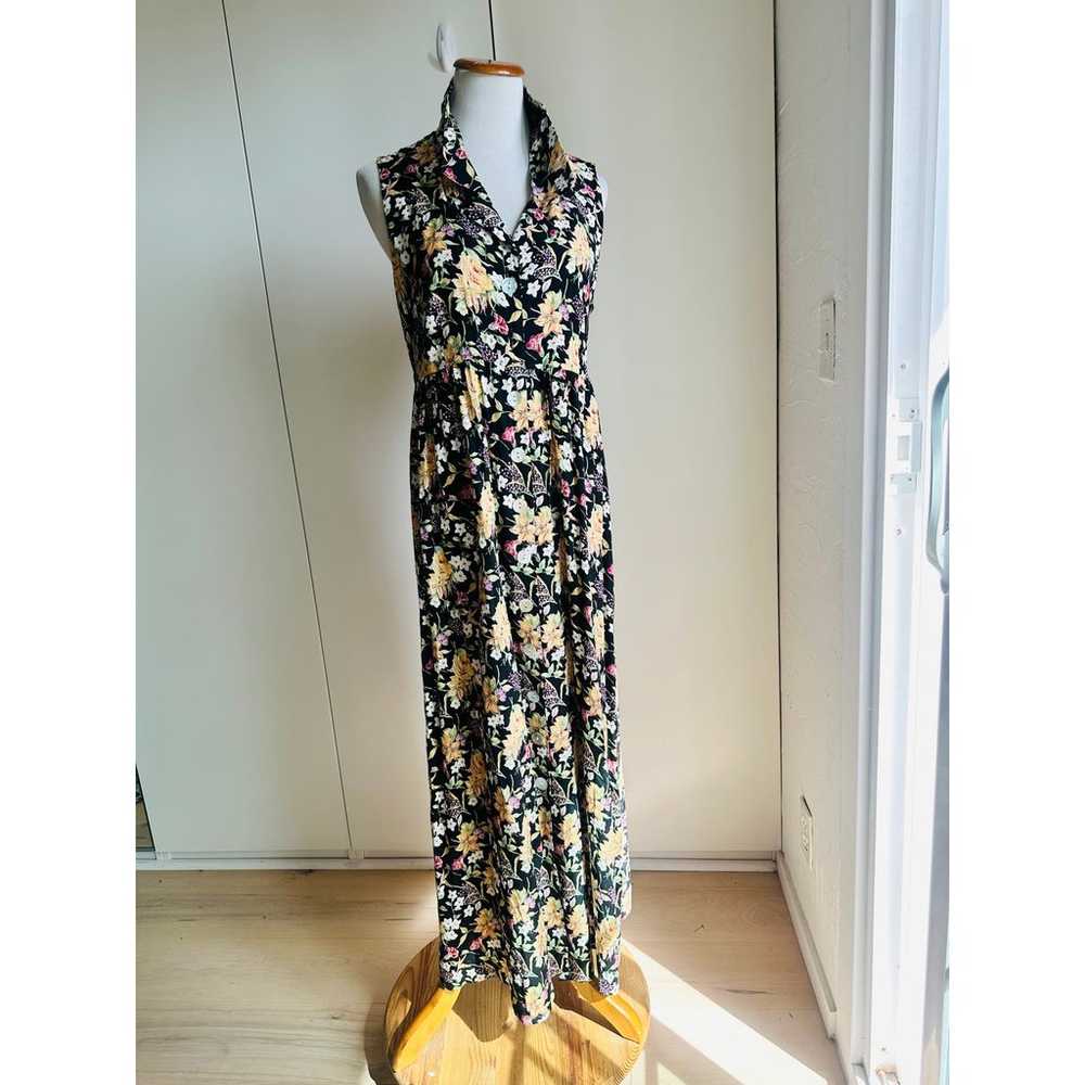 Vintage 90s Floral Maxi Dress Size 10 Black Flora… - image 2