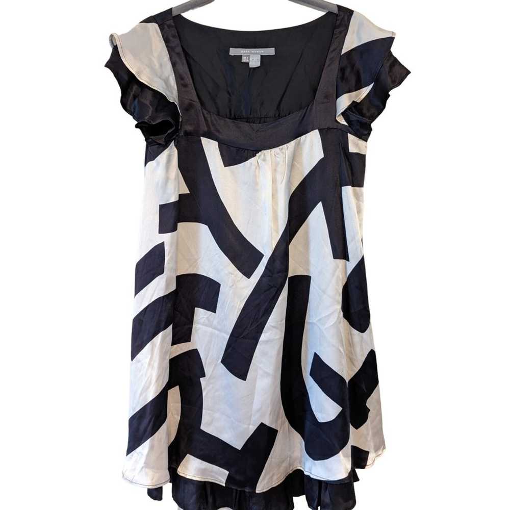 Zara Woman White & Black 100% Silk Flutter Sleeve… - image 1