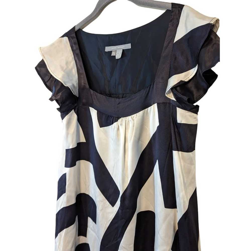 Zara Woman White & Black 100% Silk Flutter Sleeve… - image 2