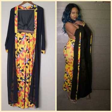 AmiClubwear Black Yellow Multicolored Mesh Kimono… - image 1