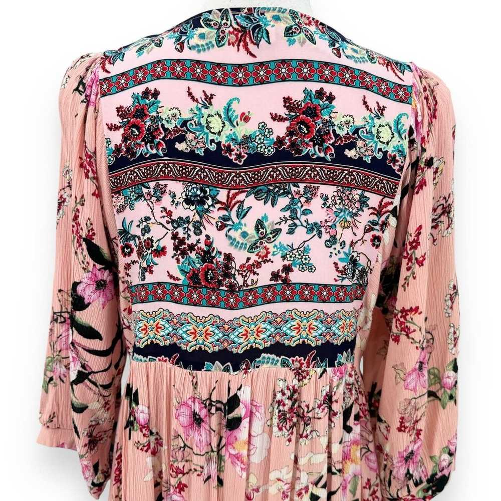 Umgee Floral Boho Henley Dress Women's Medium Pin… - image 7