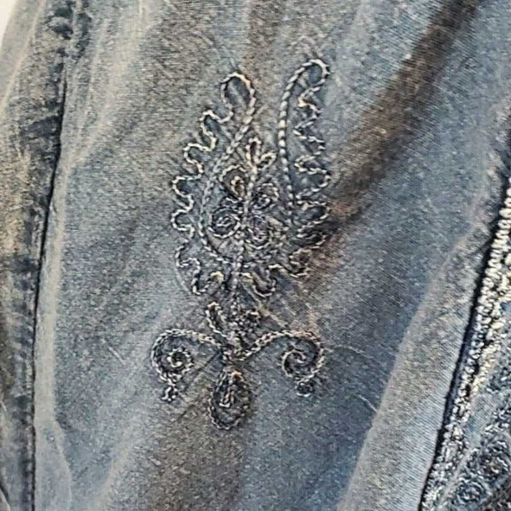 Vintage 90s Chambray Denim Embroidered Mini Shirt… - image 5