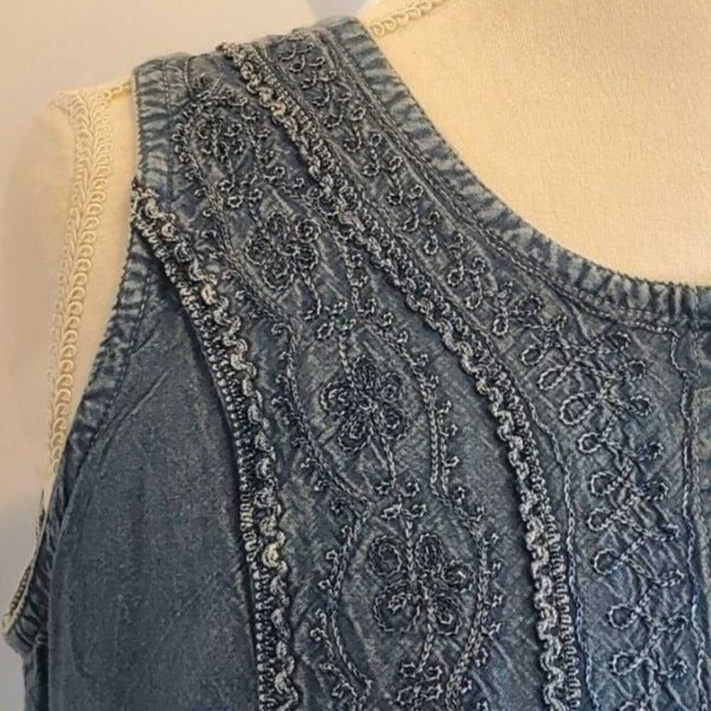 Vintage 90s Chambray Denim Embroidered Mini Shirt… - image 6