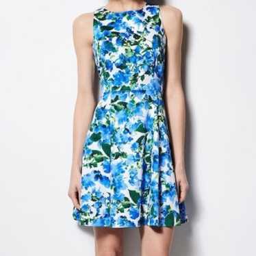 Milly Dress Blue White Green Sleeveless Floral Fi… - image 1