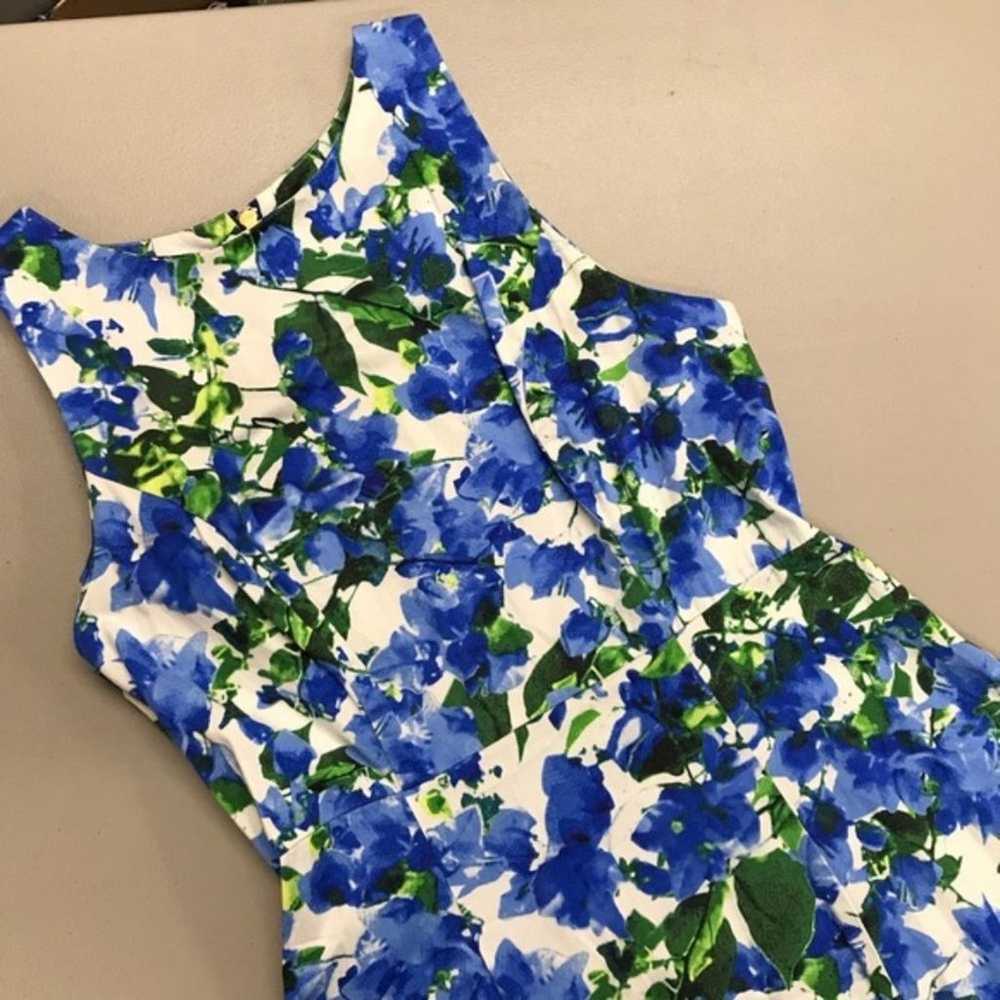 Milly Dress Blue White Green Sleeveless Floral Fi… - image 5