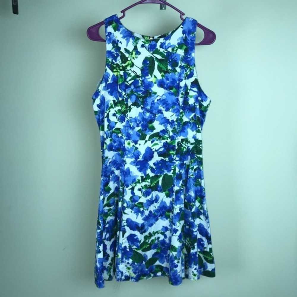 Milly Dress Blue White Green Sleeveless Floral Fi… - image 6