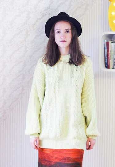 Yellow knitted warm vintage jumper with plaits - image 1