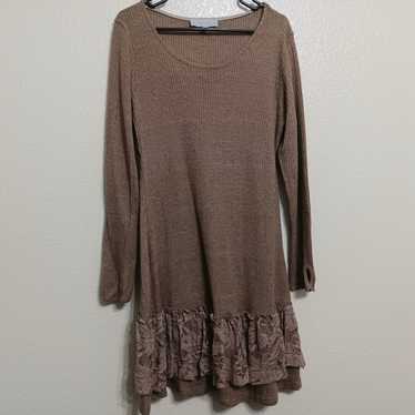 Pretty Angel Brown Ribbed Lace Ruffle Linen Blend… - image 1