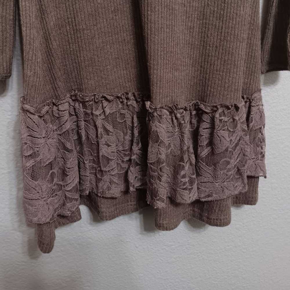 Pretty Angel Brown Ribbed Lace Ruffle Linen Blend… - image 2