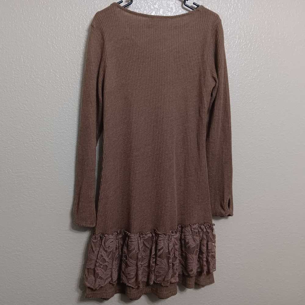 Pretty Angel Brown Ribbed Lace Ruffle Linen Blend… - image 3