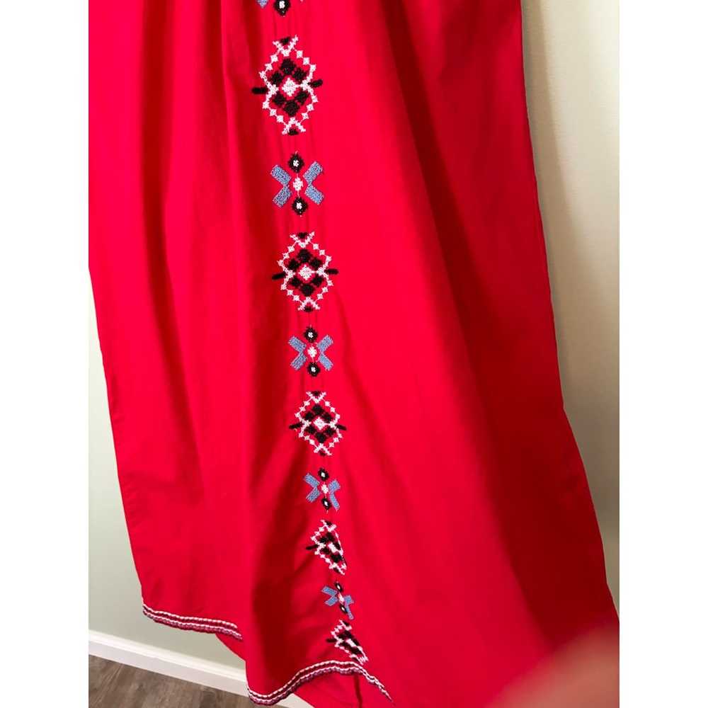 Zara Red Poplin Embroidered Short Sleeve Midi Dre… - image 5