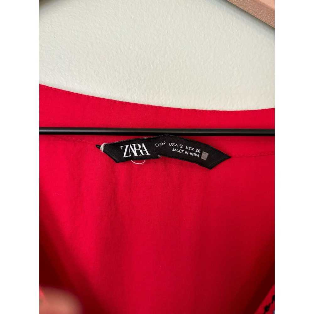 Zara Red Poplin Embroidered Short Sleeve Midi Dre… - image 7