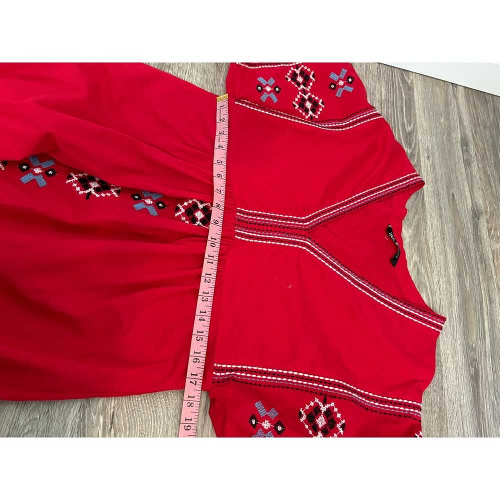 Zara Red Poplin Embroidered Short Sleeve Midi Dre… - image 8