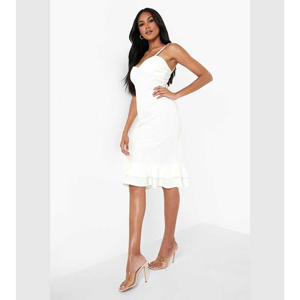 Boohoo White Ruffle Hem Strappy Midi Dress Size L… - image 2