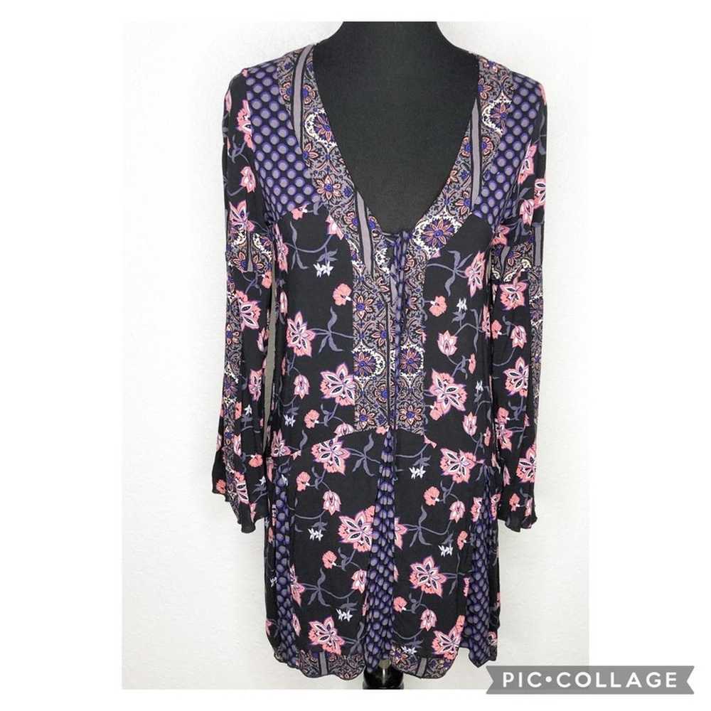 Anna Sui Oneill black pink purple mixed floral po… - image 1
