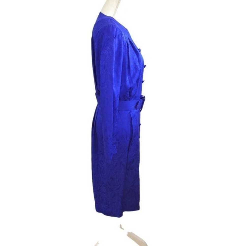 Vintage 80s Sz M Royal Blue Satin Silk Paisley Se… - image 2