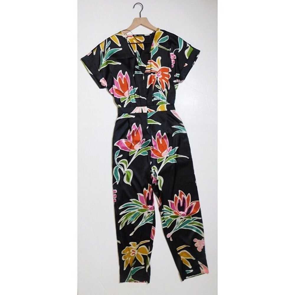 ZARA Tropical Floral Jumpsuit Satin Resortwear Va… - image 2