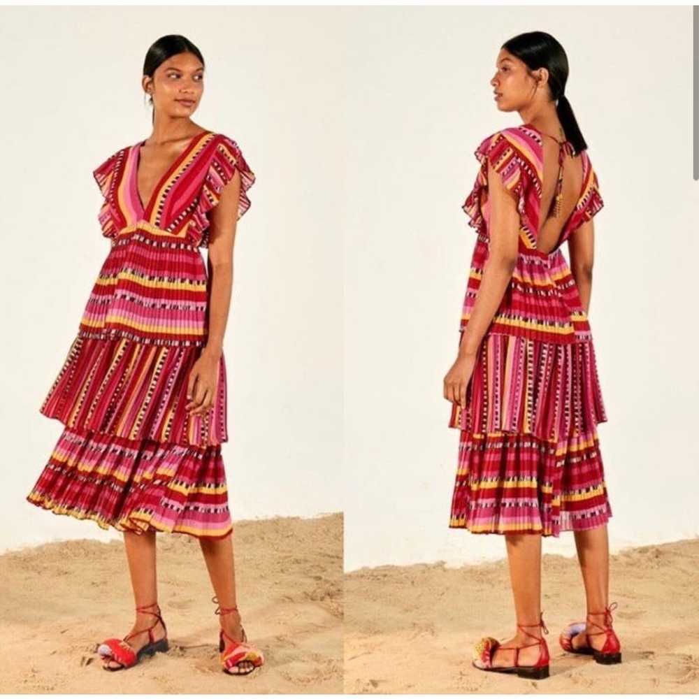Farm Rio Lucy Striped Tiered Pleated Midi Dress V… - image 9