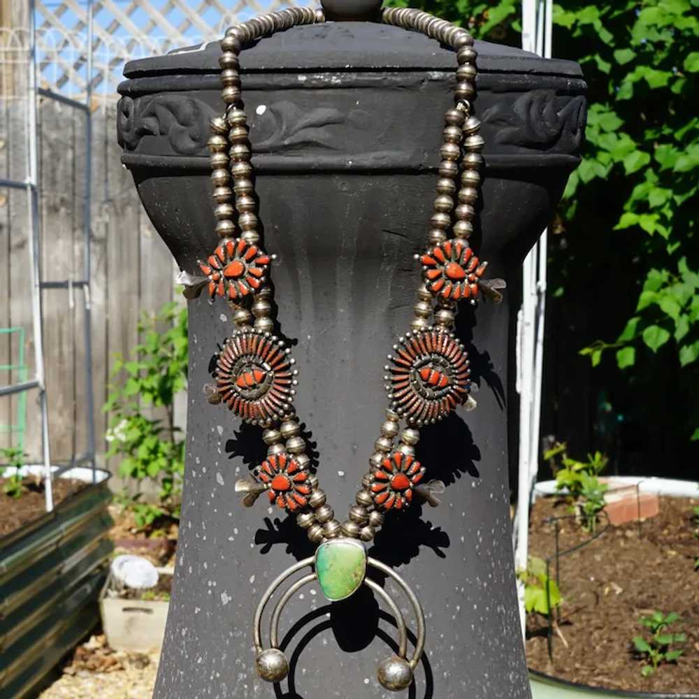 Vintage Coral And Green Turquoise Squash Blossom … - image 12