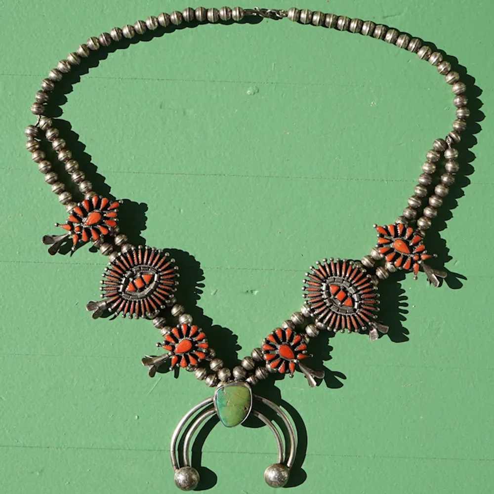 Vintage Coral And Green Turquoise Squash Blossom … - image 5