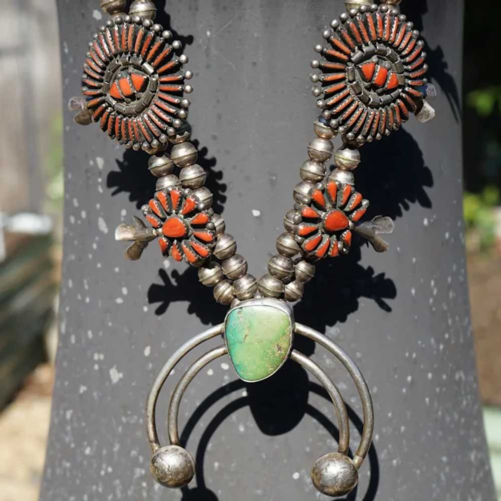 Vintage Coral And Green Turquoise Squash Blossom … - image 8