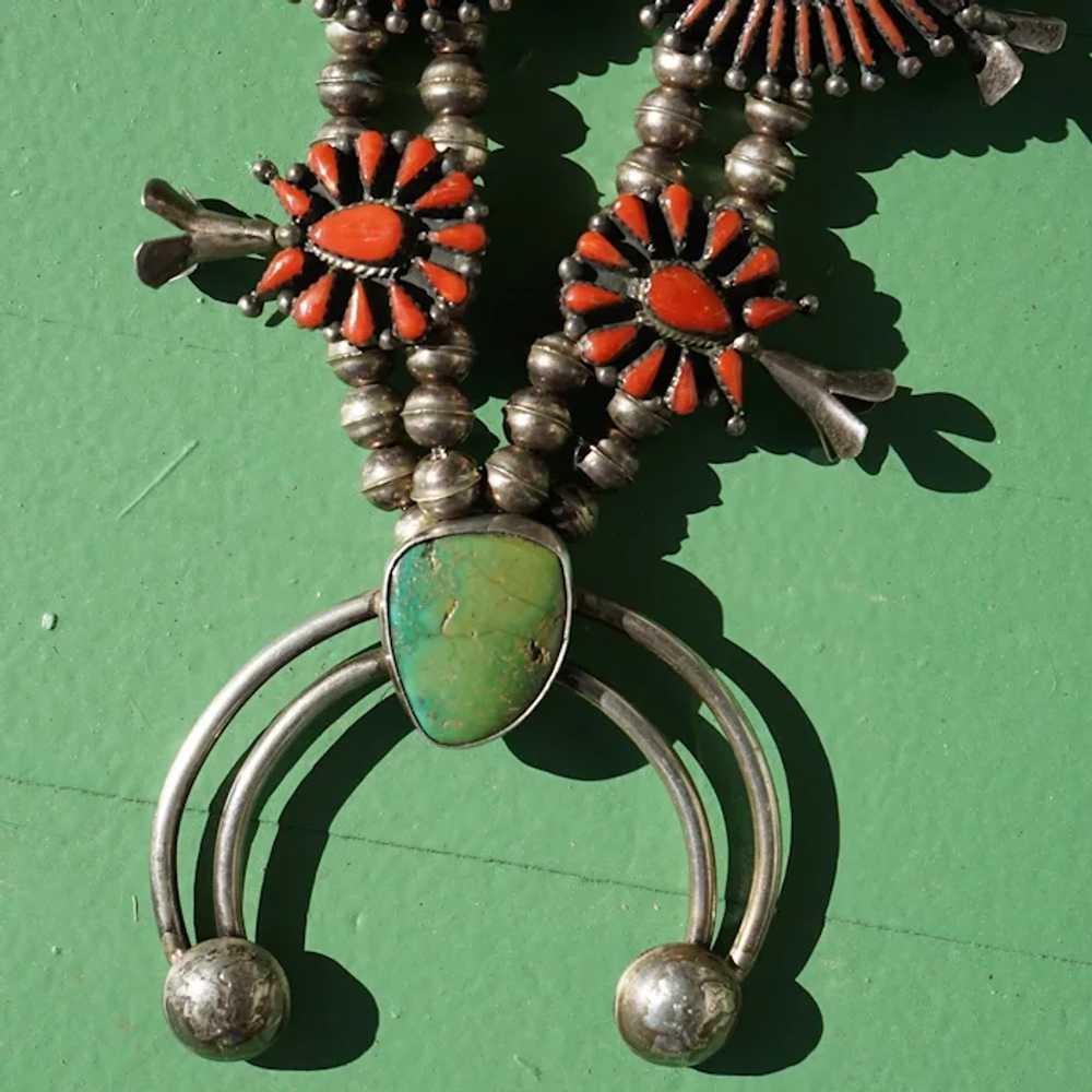 Vintage Coral And Green Turquoise Squash Blossom … - image 9