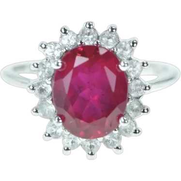 14K Oval Syn. Ruby CZ Halo Vintage Ring Size 7 Wh… - image 1