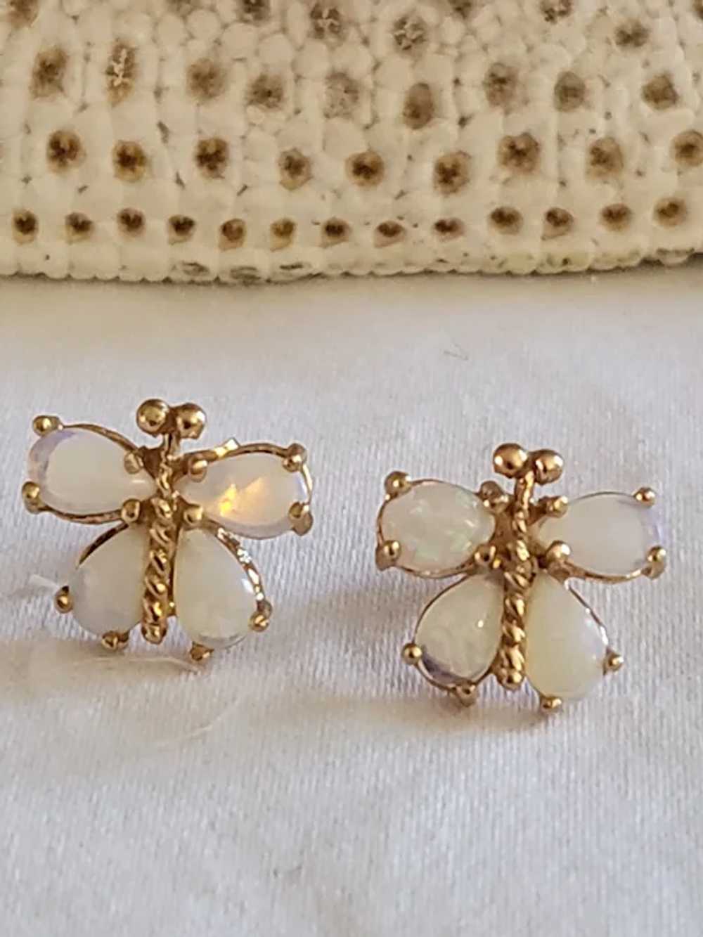 14k Yellow Gold Opal Butterfly Earrings Hand Cast… - image 12