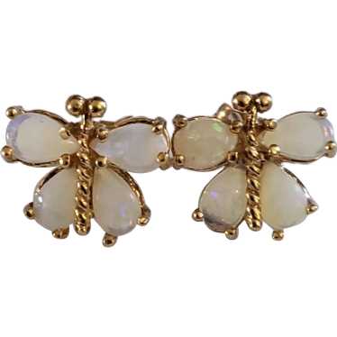 14k Yellow Gold Opal Butterfly Earrings Hand Cast… - image 1