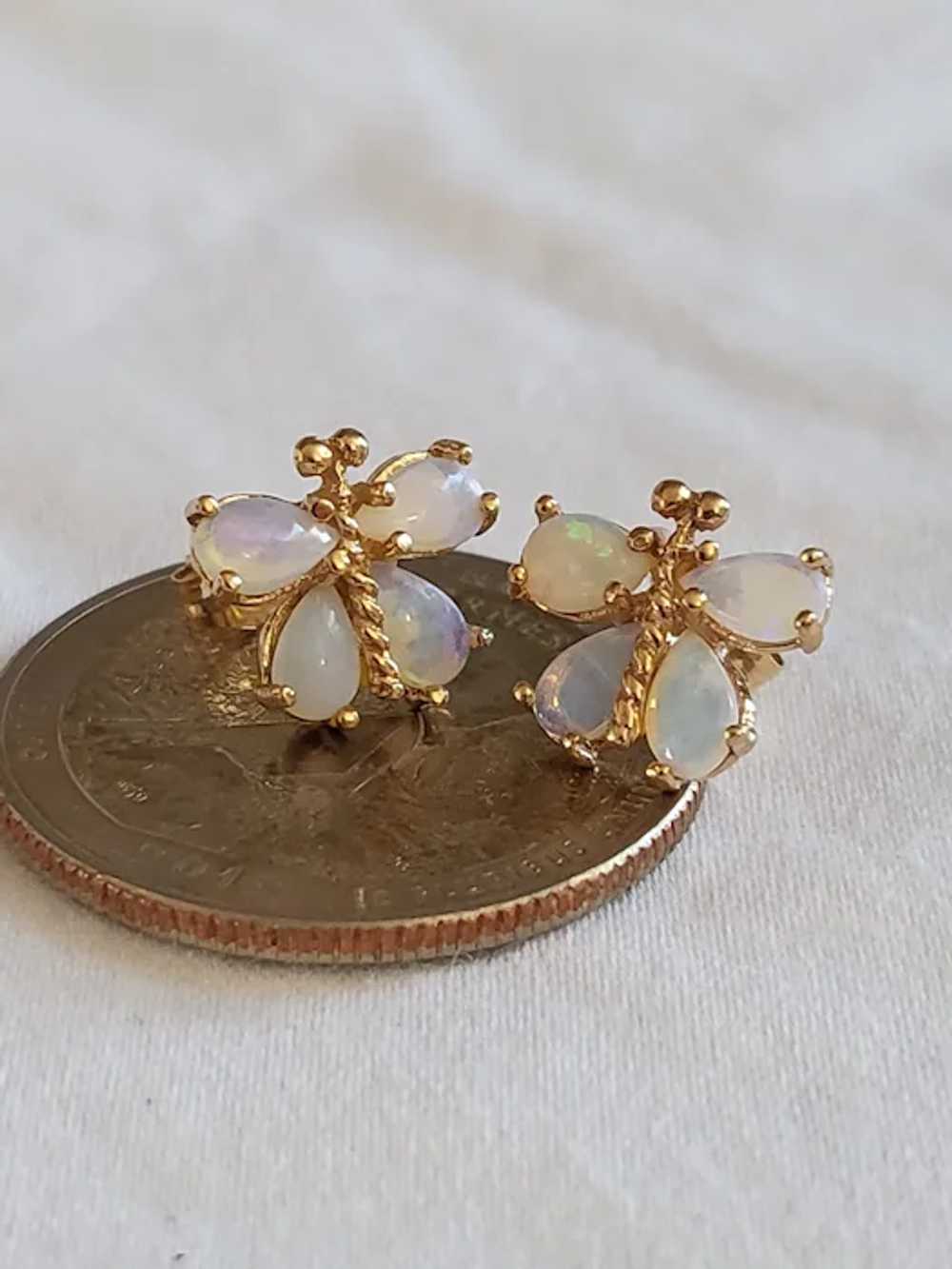 14k Yellow Gold Opal Butterfly Earrings Hand Cast… - image 4