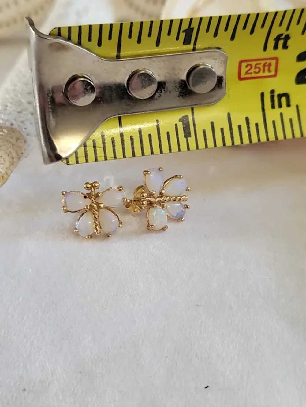 14k Yellow Gold Opal Butterfly Earrings Hand Cast… - image 5