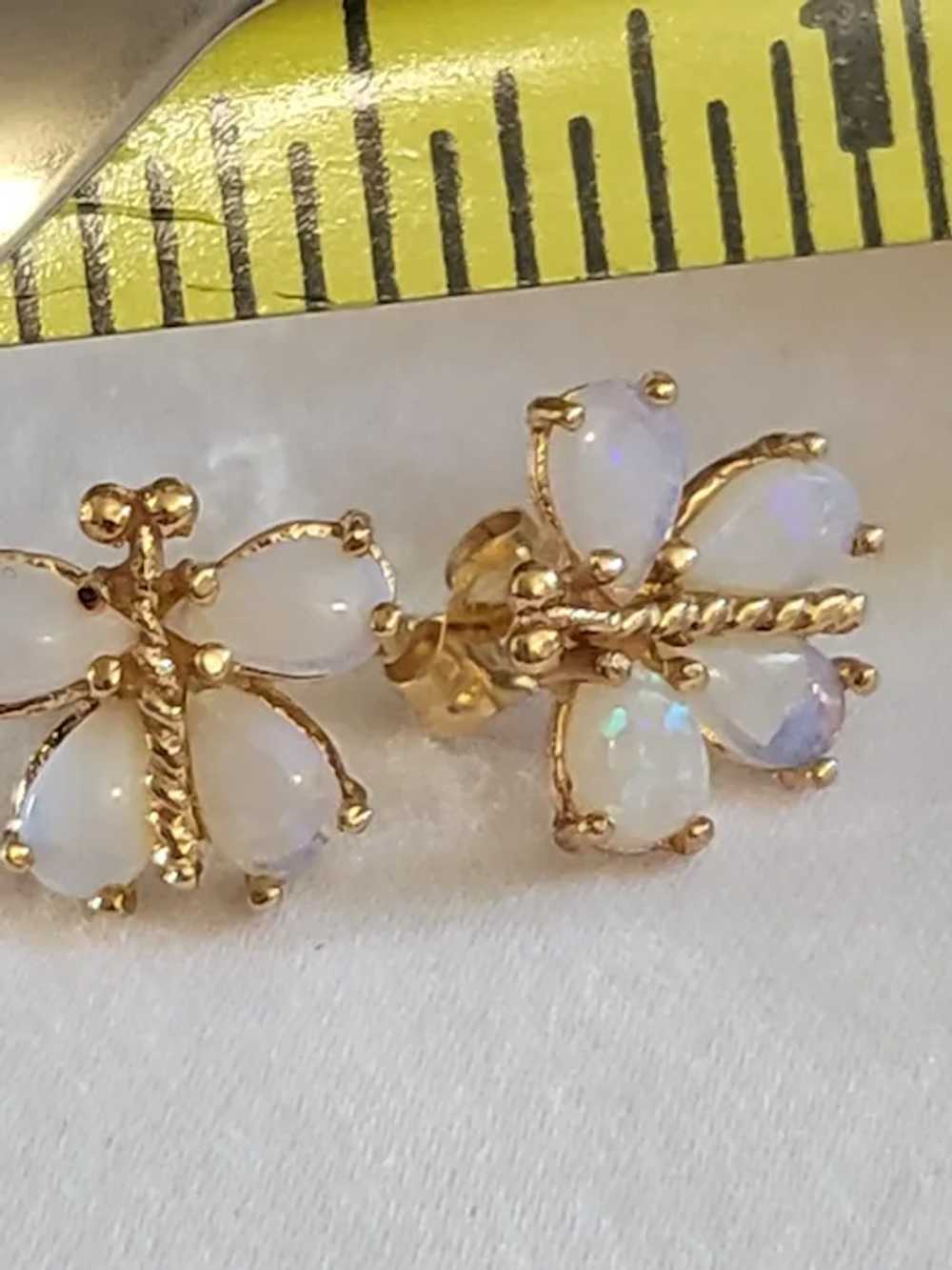 14k Yellow Gold Opal Butterfly Earrings Hand Cast… - image 6