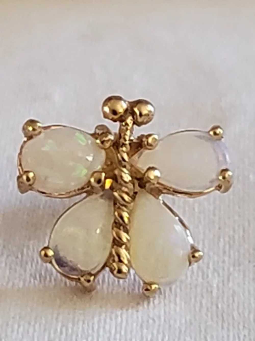 14k Yellow Gold Opal Butterfly Earrings Hand Cast… - image 9