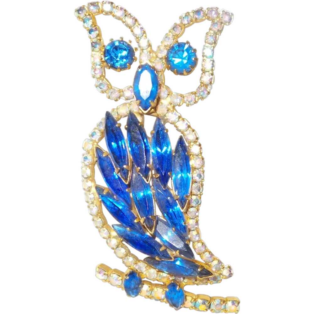 Juliana Blue Rhinestone and Aurora Borealis Owl B… - image 1