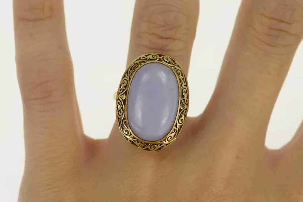 18K Lilac Jadeite Ornate Filigree Cocktail Ring S… - image 5