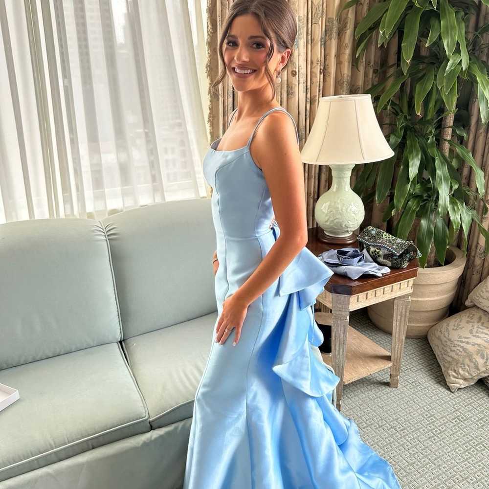 Sherri Hill blue ruffle open back gown with adjus… - image 2