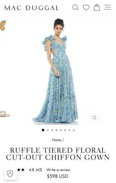 関税送料込【MAC DUGGAL】ミディ ワンピース フリル ブルー Lサイズあり【JEAN MACLEAN/ジャンマクレーン】ワンショル