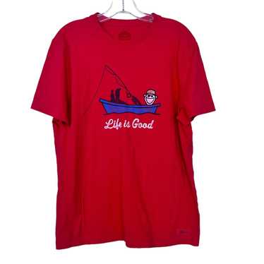 Life Is Good Life is Good Red Fishing Short Sleev… - image 1