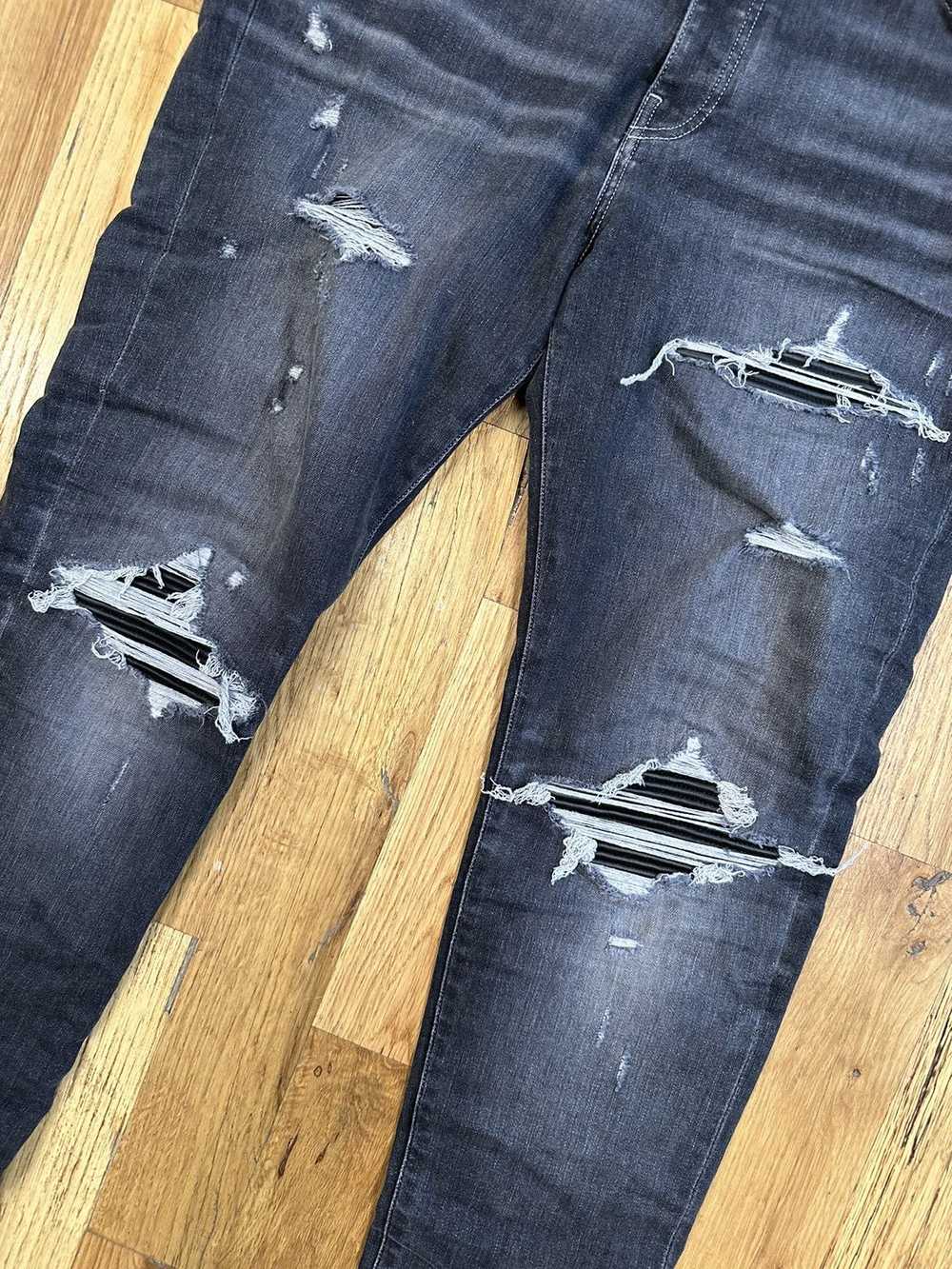 Amiri Amiri MX1 Black Leather Gray Denim Jeans Si… - image 3