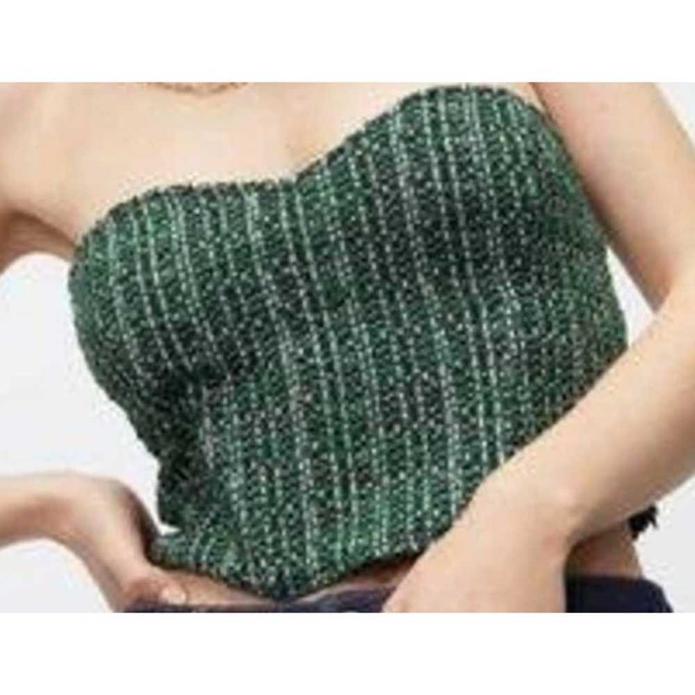 Zara Corset Green Tweed Strapless Sweetheart Neck… - image 1